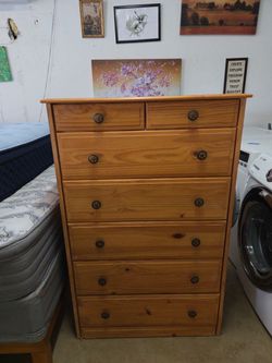 Tall Pine Wood Chest of Drawers