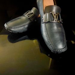 100% Authentic Louis Vuitton Black drivers with Chrome LV Buckle
