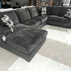 Ballinasloe Smoke Sectional Couch With Chaise Right/Left Face ⭐$39 Down Payment with Financing ⭐ 90 Days same as cash