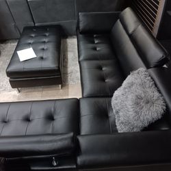 *Fantastic Deal*---Ibiza Modern Black Leather Sectional Sofa W/Ottoman---Delivery And Easy Financing Available 💪