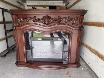 Electric Fireplace Mantel with Ornate Wood Surround