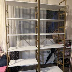 Two Matching White With Gold Accent Shelves