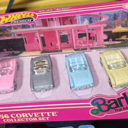 Hotwheels Barbie the Movie Premium 4 car Chevy Corvette diorama Set!!