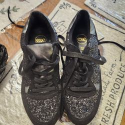 Exe Black Glitter Leather Shoes