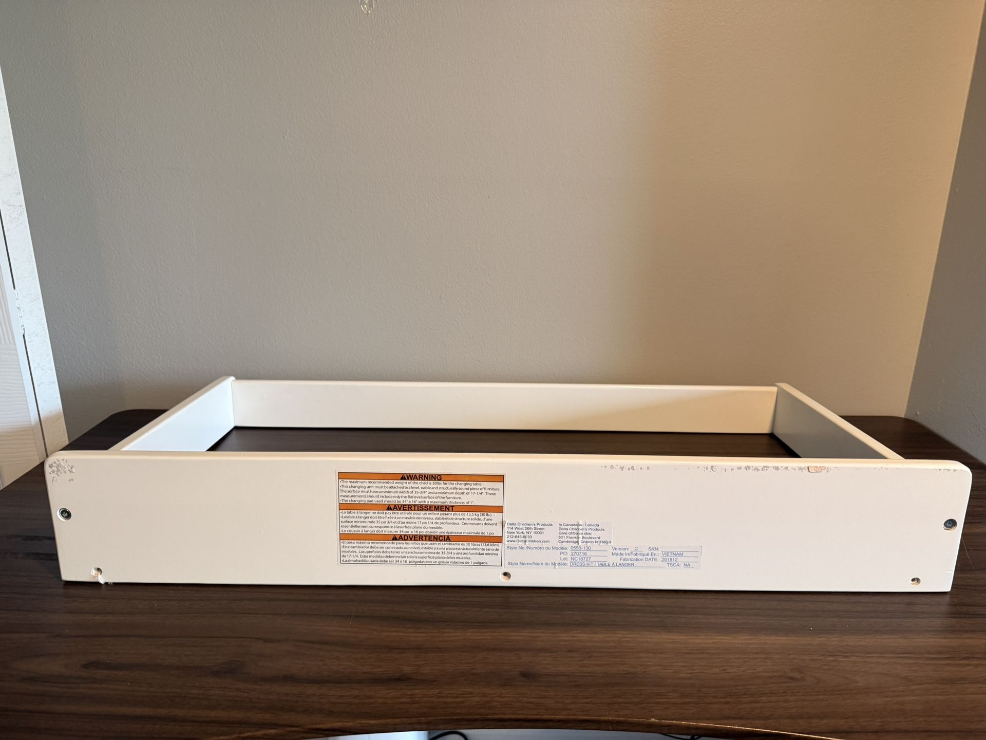 Changing Table Topper, Excellent Condition