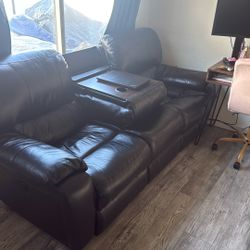 Black Leather Dual Power Recliner Sofa