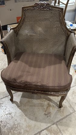 Vintage John-Richard Cane Accent Chair With Carved Accents