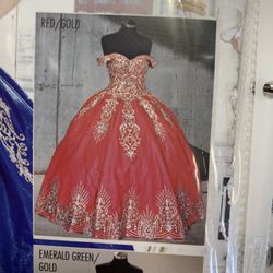 Quinceanera Dress Red And Gold Talla 6
