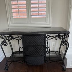 A Pair Of Matching Black Granite Console/Sideboard Tables