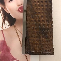 Brown Faux Moc Croc Design Clutch Purse