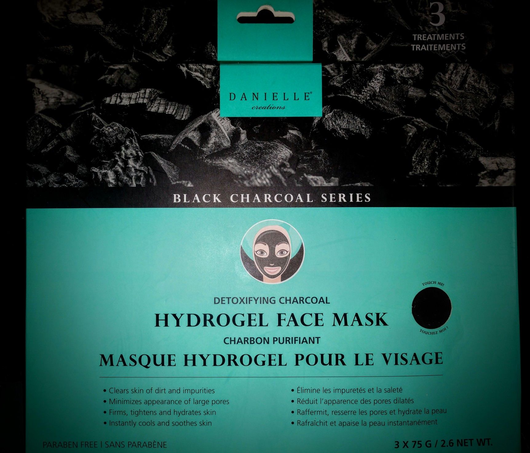 set of 3 Hydrogel Black Charcoal Face Masks - NEW