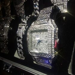 Watch & Bracelet set  Lab Diamond Executive CEO Rapper Import Stainless Steel Heavy Resizable Links pickup near Perimeter Mall Ashford Dunwoody