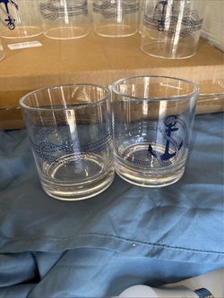 Pottery Barn Nautical Rope Knot Clear Plastic Drinking Glasses 10 oz Set of 4