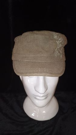 Tan Linen Cadet Cap with Dog Graphic
