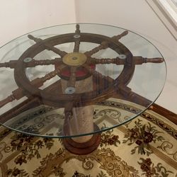 Nautical shipwheel Glass Table 