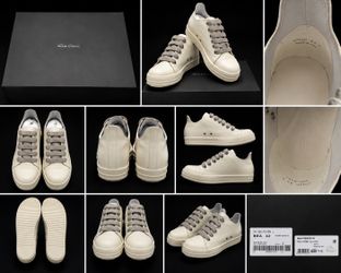 Rick Owens Low Top Leather Sneakers Cream/Off-White Size 42 (US 9) Made in Italy