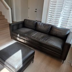 Pottery Barn 85" Couch And Ottoman, Burnished Wolf Grey