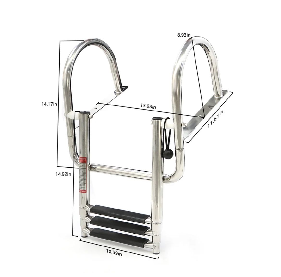 Stainless Steel 3 Steps Pontoon Boat Ladder Heavy Duty Custom Swim Deck Ladder with Pedal Hand Railing Ladder Replacement for Marine Boat Yacht Swimmi