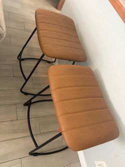 CYM Furniture Upholstered Brown Faux Leather Counter Stool – Black Metal Legs (set of 2)