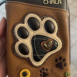 Chala Dog Paw Print Zippered Crossbody/Wristlet Wallet -  Vegan Leather