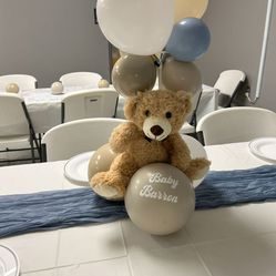 12 Blue Table Runners 10ft Long & 5 Bears Used For Center Pieces Can Be Used For Party /baby Shower /wedding 