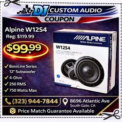 Alpine W12S4 BassLine Series Bass Speaker 12" Subwoofer 750 Watts 4-Ohm 🚨 Payment Options Available 🚨 No Credit Needed 🚨 