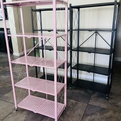 🗄️✨ FOLDING METAL STORAGE SHELF – PINK (5 TIER) ✨🗄️  💰 $55 FIRM 💰 2 for $100 (BEST DEAL)  📍 Pickup Location: s. Durango & 215 near IKEA  Beautifu