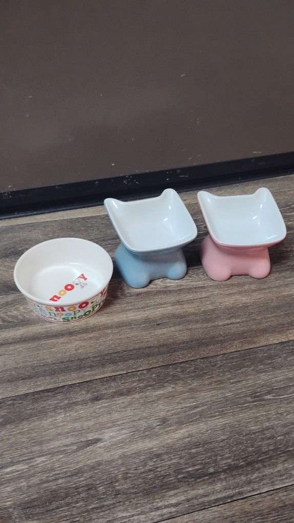 SNOOPY CERAMIC PET FEEDING BOWLS, 5 1/4" X  2" (3 pieces)