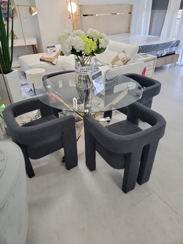 Kitchen Table Set 5 Pieces Display Gray  Chairs  Boucle 