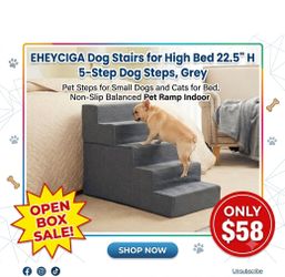 EHEYCIGA Dog Stairs for High Bed 22.5" H, 5-Step Dog Steps, Grey