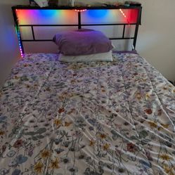 Queen Bed Frame with Shelf + Charging Ports + Mattress – Modern & Functional