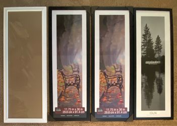 4 Art frames 12x36” wood with glass - new