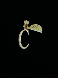 $125 Yellow Gold w Zirconia Letter Initial C Pendant Charm