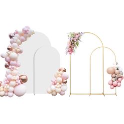 Arch Backdrop Stand Set of 2 With Cover (7.2FT+6FT) Gold Metal Wedding Arch Balloon Stand With Cover for Birthday Party Baby Shower Graduation Ceremon