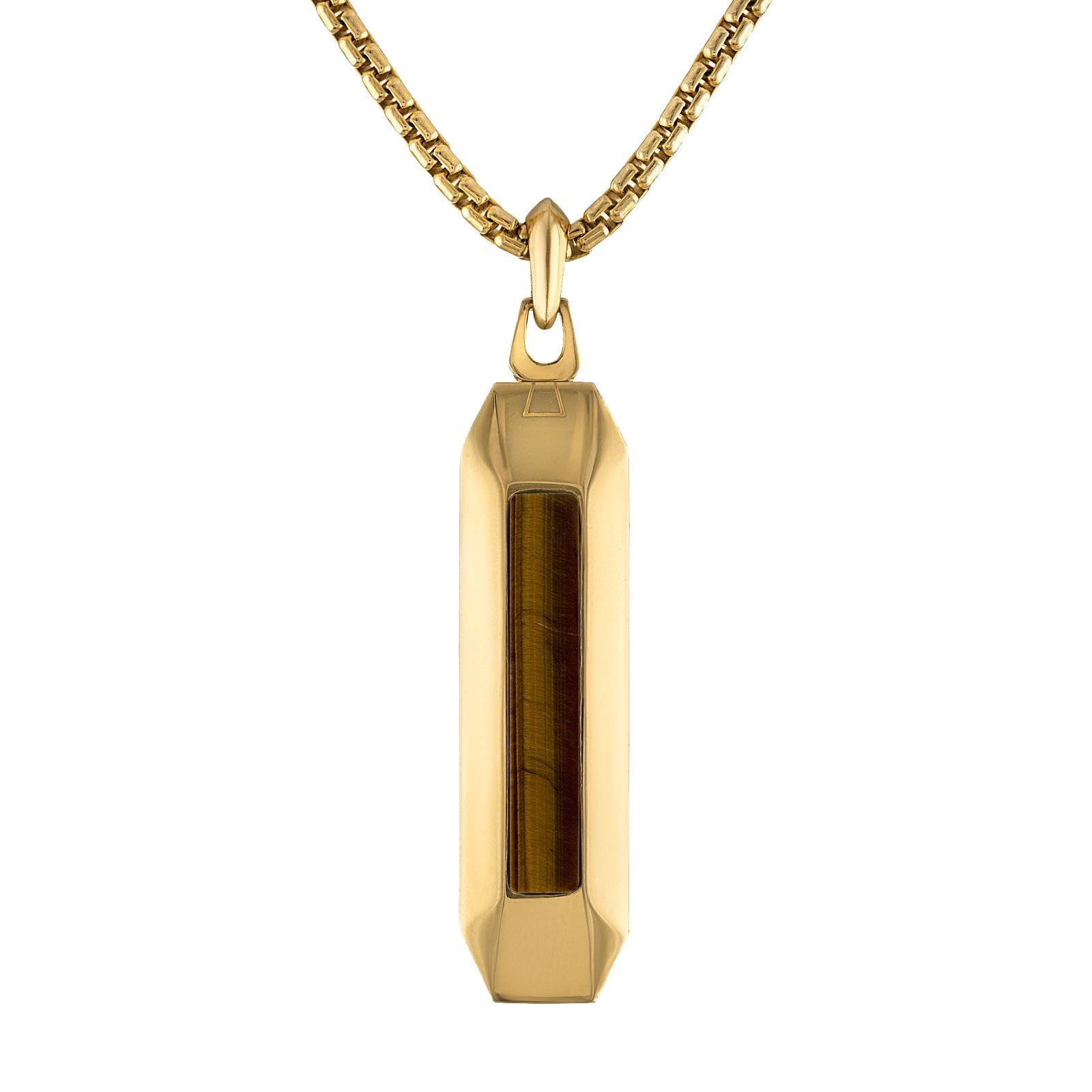 Bulova Marine Star Tiger's Eye Gold-Tone Dog Tag Amulet Necklace