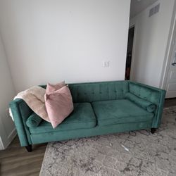 78'' W  Green Velvet Sofa, Mid-Century Love Seats Sofa Furniture with Bolster Pillows