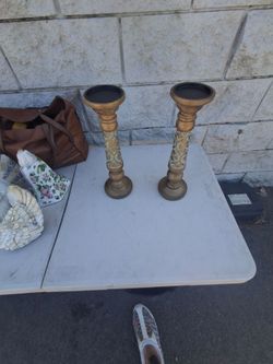 Tall Decorative Pillar Candleholders Set of 2