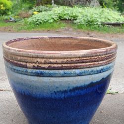 Beautiful Large Blue & Green Ceramic Flower Pot 