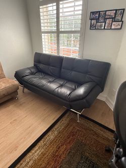 Black Faux Leather Futon Sofa