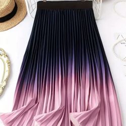 Plus 20 2x Purple Pink Pleated Ombré Skirt Stretch Flowy Silky Long