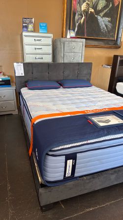 Queen Gray Platform Bed Frame FLOOR MODEL