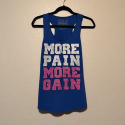Chin-Up , Womens Blue“More Pain More Gain” Razorback Tank Top, Size L