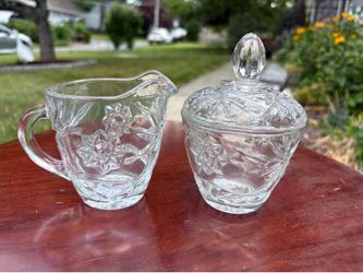 Vintage Anchor Hocking Creamer Pitcher and Covered Sugar Bowl Set