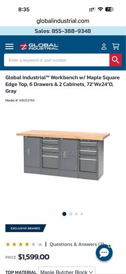 Global Industrial™ Workbench w/ Maple Square Edge Top, 6 Drawers & 2 Cabinets