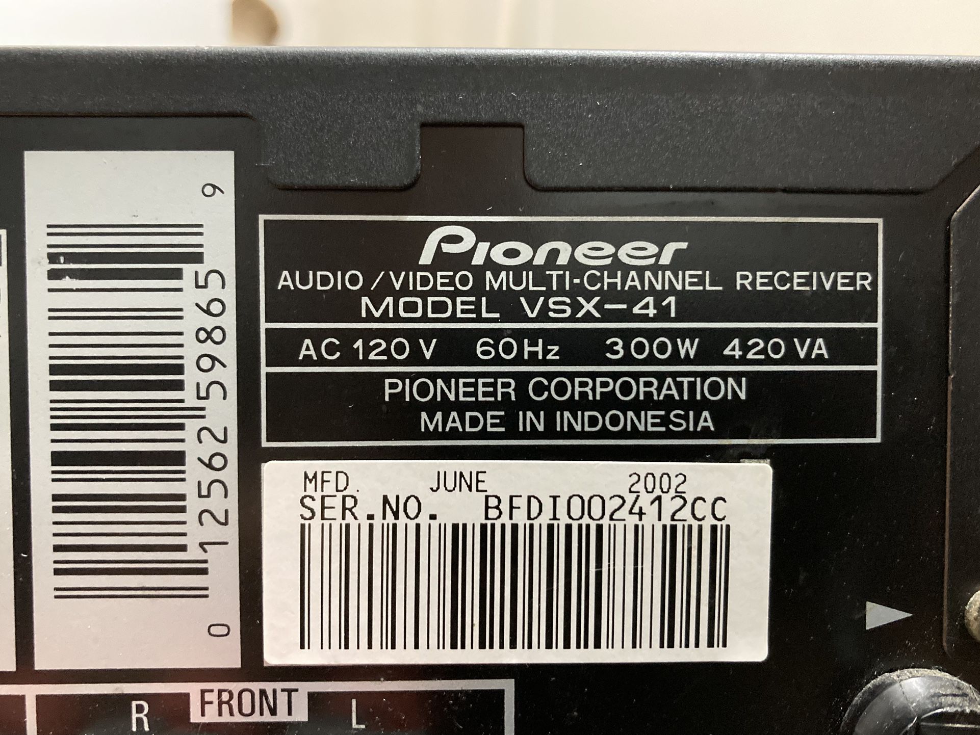 Pioneer Elite VSX 41 6-Channel Amplifier Receiver Home Theater 