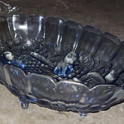 Vintage Fruit Bowl Blue Glass