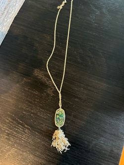 Kendra Scott abalone tassel Gold and green necklace
