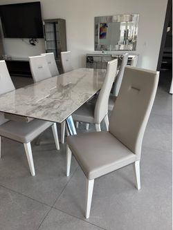 Marble Dining Table with Table 8 Chairs