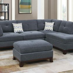 Brand New Plush Grey Chenille Sectional Sofa w Ottoman 