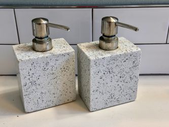 Pair of 2 solid stone square terrazzo soap dispensers